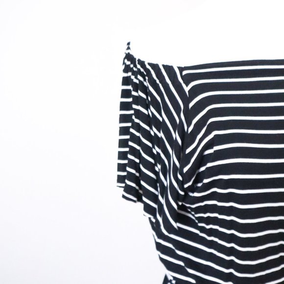 LOFT Black Striped Off Shoulder Tie Dress XS - Picture 3 of 4